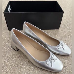 NIB Coach Ava Metallic Silver Leather Ballet Pumps Heels Shoes Women’s US 6 $165